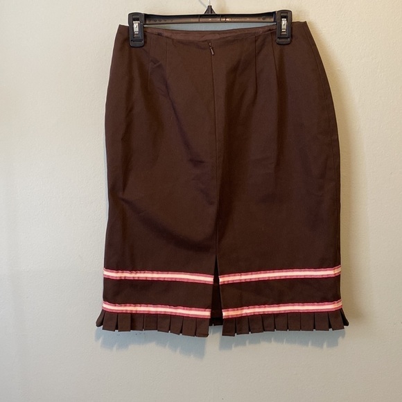 Phoebe Brown Ruffle Hem Pencil Skirt With Pink Stripes - Picture 6 of 9